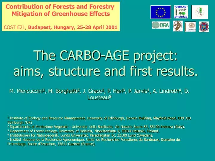 the carbo age project aims structure and first results