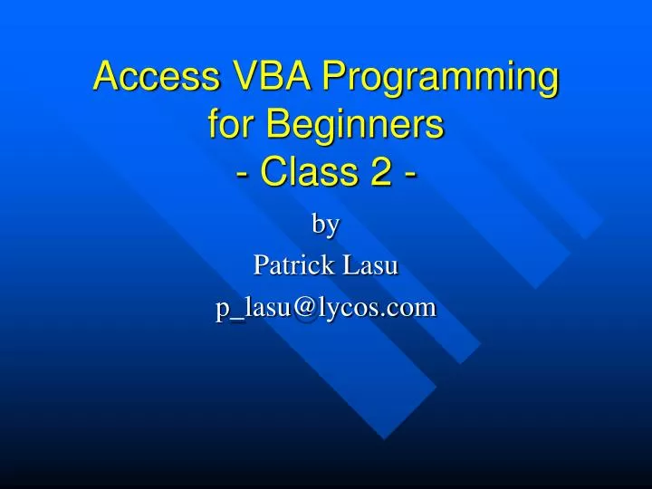 access vba programming for beginners class 2