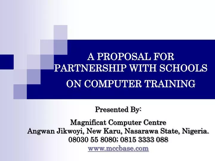 a proposal for partnership with schools on computer training