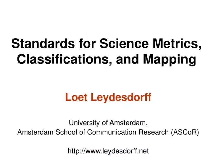 standards for science metrics classifications and mapping