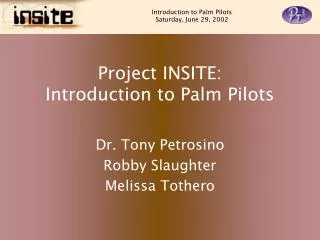 Project INSITE: Introduction to Palm Pilots