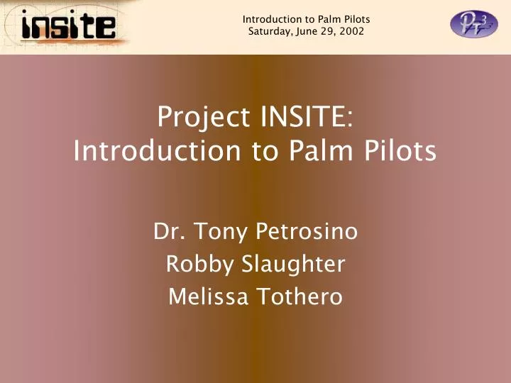 project insite introduction to palm pilots