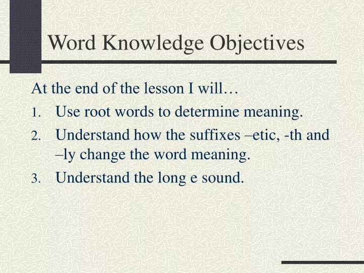 word knowledge objectives