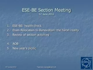 ESE-BE Section Meeting 07 June 2012