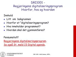 dri1001 regjeringens digitaliseringsprogram hvorfor hva og hvordan