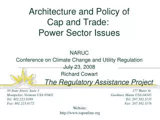 Architecture and Policy of Cap and Trade: Power Sector Issues