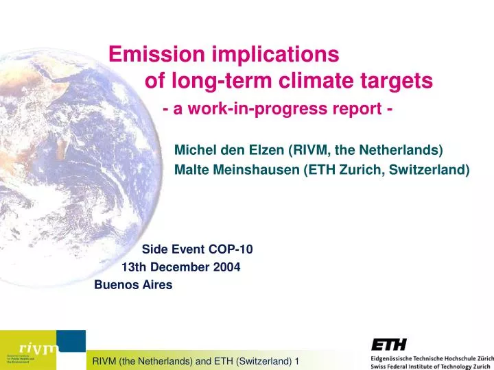 emission implications of long term climate targets a work in progress report