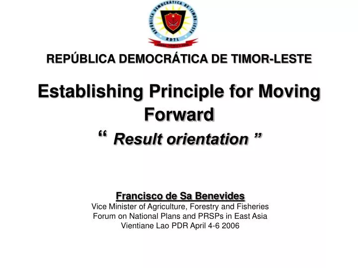 rep blica democr tica de timor leste establishing principle for moving forward result orientation