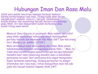 hubungan iman dan rasa malu