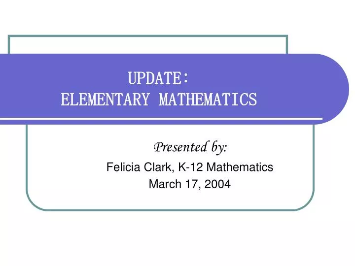 update elementary mathematics