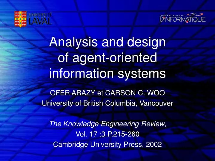 analysis and design of agent oriented information systems