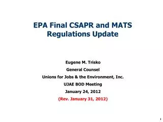 EPA Final CSAPR and MATS Regulations Update
