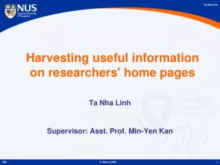 Harvesting useful information on researchers' home pages