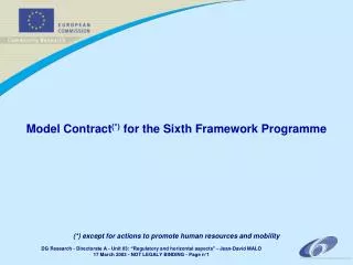 Model Contract (*) for the Sixth Framework Programme