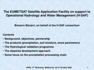 The EUMETSAT Satellite Application Facility on support to