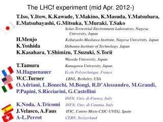 The LHCf experiment (mid Apr. 2012-)