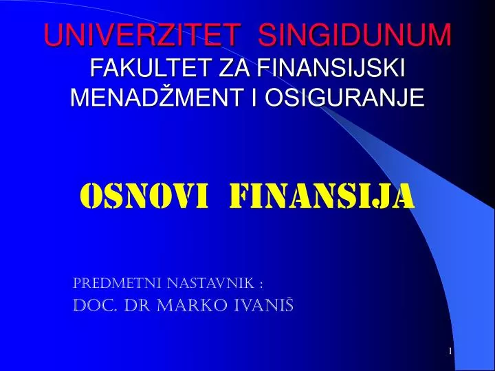 univerzitet singidunum fakultet za finansijski menad ment i osiguranje