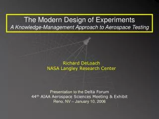 The Modern Design of Experiments A Knowledge-Management Approach to Aerospace Testing