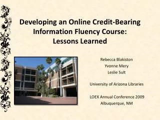 Developing an Online Credit-Bearing Information Fluency Course: Lessons Learned