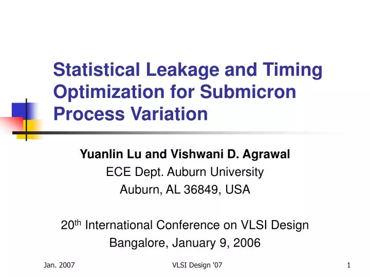 statistical leakage and timing optimization for submicron process variation