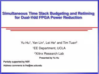 Simultaneous Time Slack Budgeting and Retiming for Dual-Vdd FPGA Power Reduction
