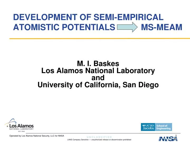 development of semi empirical atomistic potentials ms meam