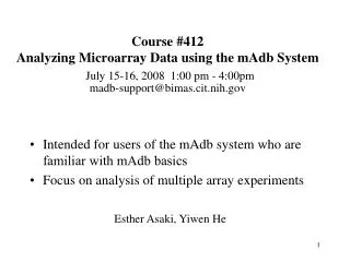 Intended for users of the mAdb system who are familiar with mAdb basics