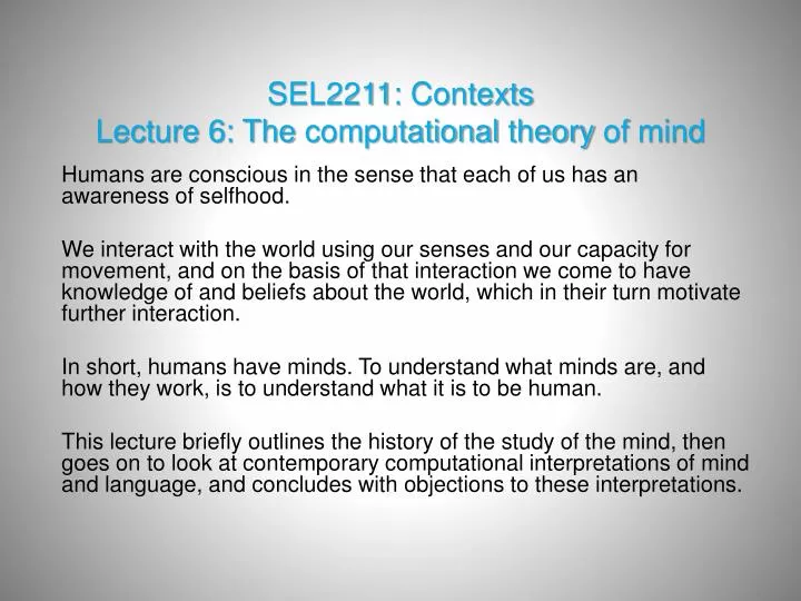 sel2211 contexts lecture 6 the computational theory of mind