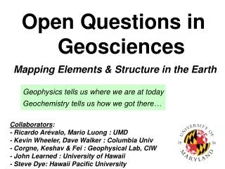 Open Questions in Geosciences