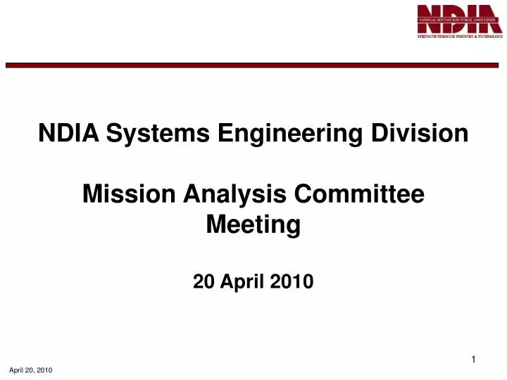 ndia systems engineering division mission analysis committee meeting 20 april 2010