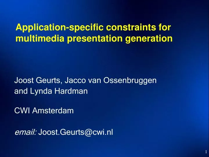 application specific constraints for multimedia presentation generation