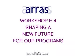 WORKSHOP E-4 SHAPING A NEW FUTURE FOR OUR PROGRAMS