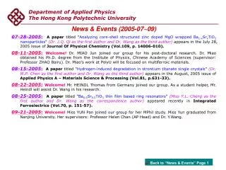 Department of Applied Physics The Hong Kong Polytechnic University