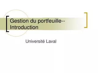 gestion du portfeuille introduction