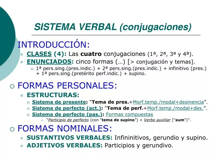 sistema verbal conjugaciones