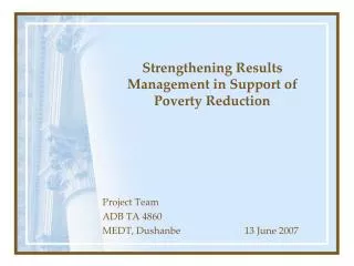 Strengthening Results Management in Support of Poverty Reduction