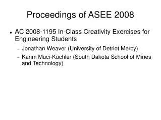 Proceedings of ASEE 2008