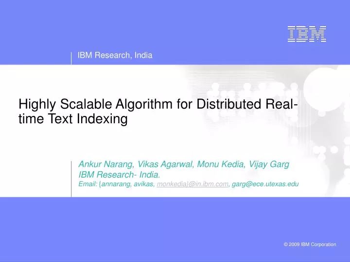 highly scalable algorithm for distributed real time text indexing