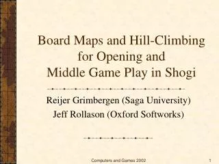 Board Maps and Hill-Climbing for Opening and Middle Game Play in Shogi