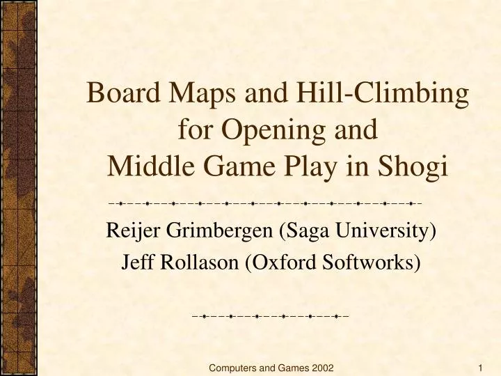 board maps and hill climbing for opening and middle game play in shogi