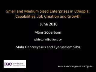 Small and Medium Sized Enterprises in Ethiopia: Capabilities, Job Creation and Growth