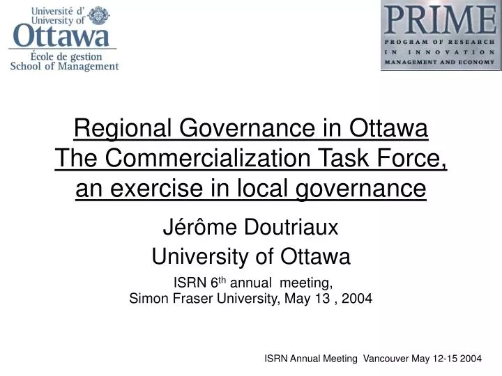 regional governance in ottawa the commercialization task force an exercise in local governance