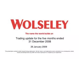 Trading update for the five months ended 31 December 2008