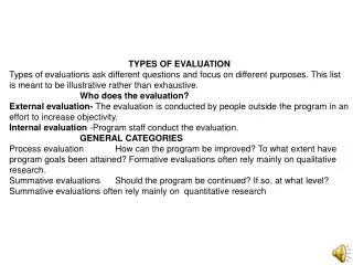 TYPES OF EVALUATION