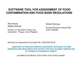 SOFTWARE TOOL FOR ASSESSMENT OF FOOD CONTAMINATION AND FOOD BANS REGULATIONS