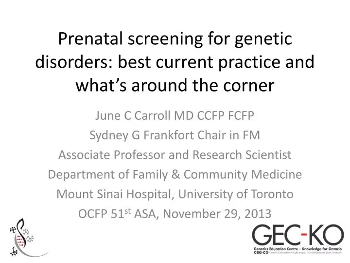 prenatal screening for genetic disorders best current practice and what s around the corner