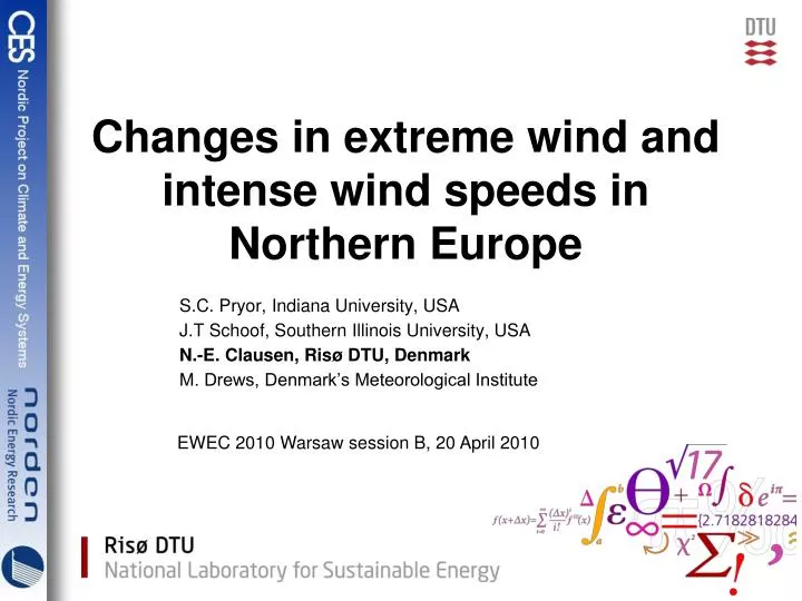 changes in extreme wind and intense wind speeds in northern europe