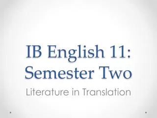 IB English 11: Semester Two