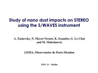 Study of nano dust impacts on STEREO using the S/WAVES instrument