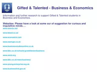 Gifted &amp; Talented - Business &amp; Economics